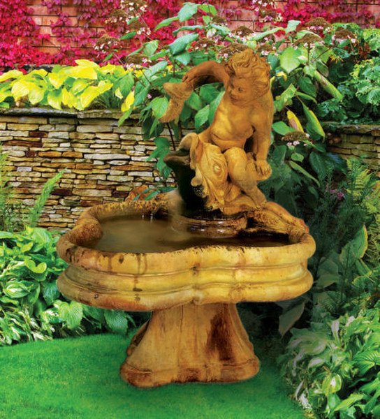 Vitalius Fountain Boy on Fish Garden Statuary Spouting Water Artwork